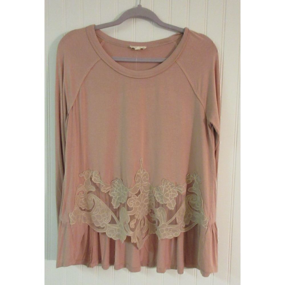 Oddy knit top dusty pink w/lace accents Small